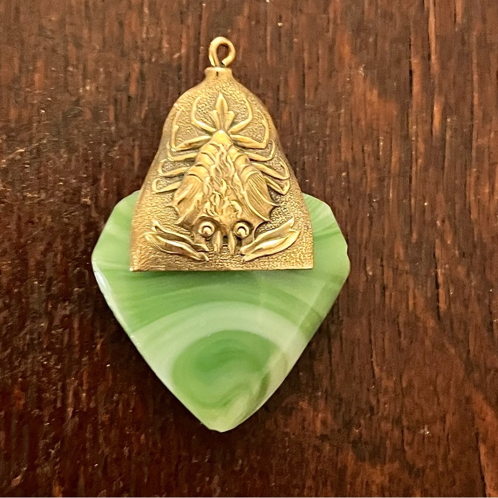 VTG Scorpio Scorpion Pendant 19.25g Banded Green Agate Gold Filled Statement